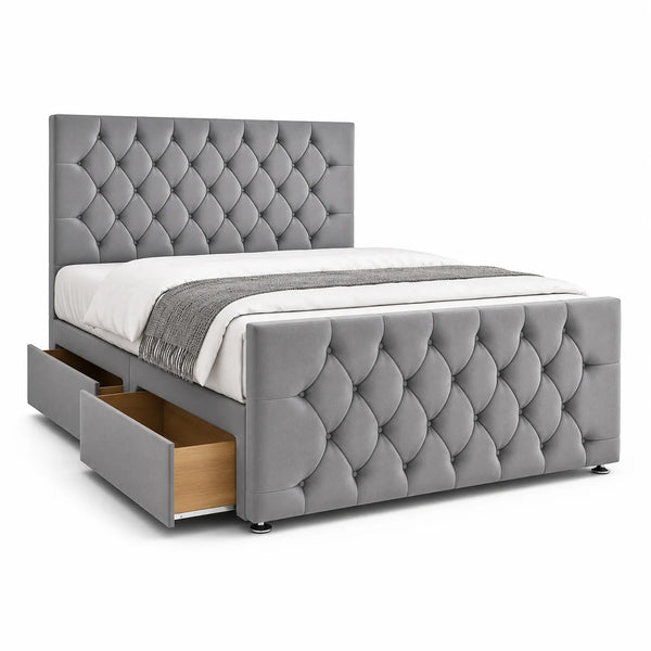 Luxury Divan Bed | Chesterfield | Grey | Choose Sizes , Colours & Fabrics