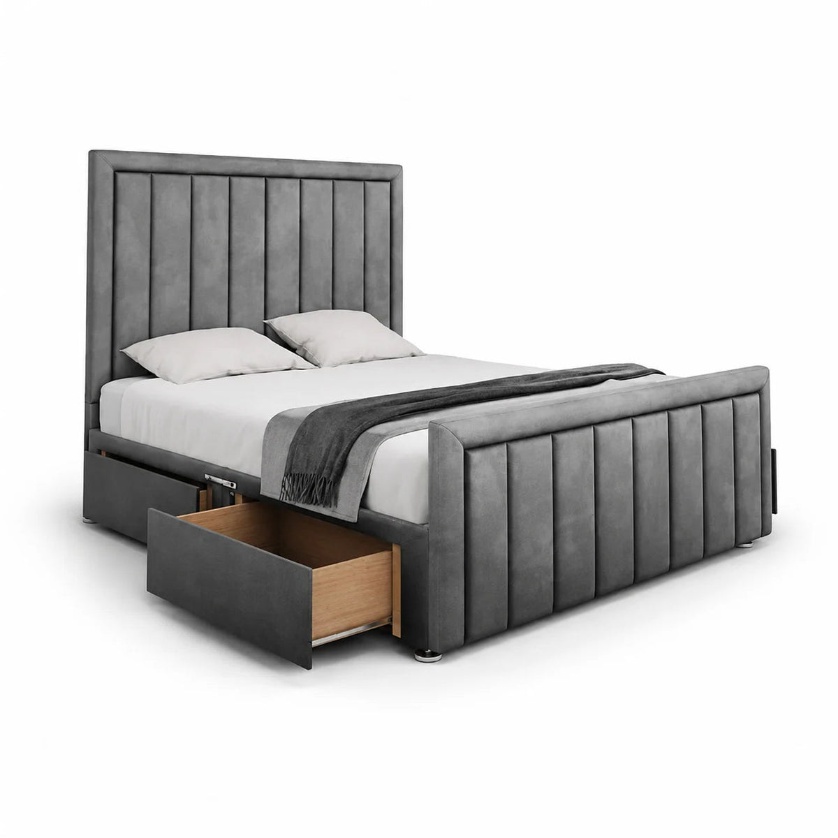 Luxury Divan Bed | Channel Stripe | Grey | Choose Sizes, Colours & Fabrics