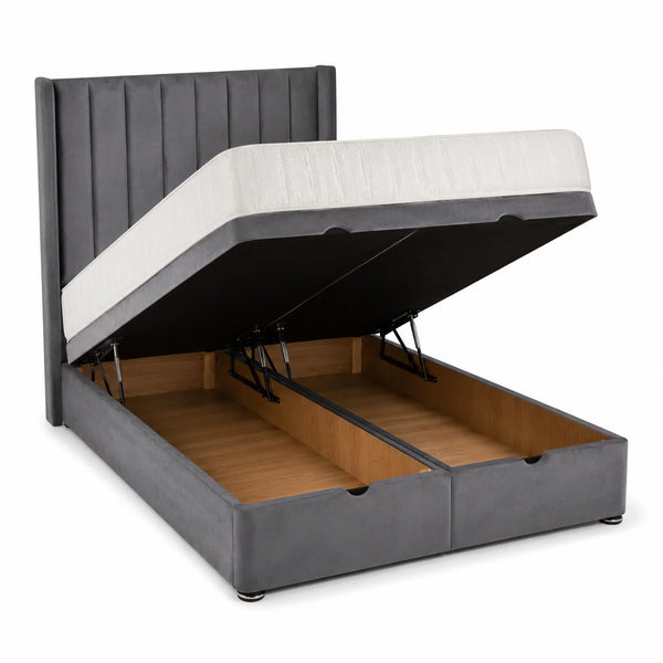 Divan Ottoman Bed | Wing Panel Line | Gaslift Storage | Slate | Choose Sizes, Colours & Fabrics