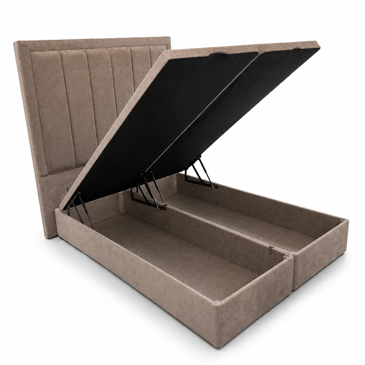 Divan Ottoman Bed | Panel Line | Gaslift Storage | Beige | Choose Sizes, Colours & Fabrics