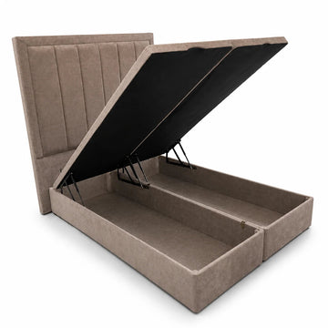 Divan Ottoman Bed | Panel Line | Gaslift Storage | Beige | Choose Sizes, Colours & Fabrics