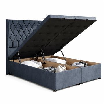 Divan Ottoman Bed | Chesterfield | Gaslift Storage | Slate | Choose Sizes, Colours & Fabrics