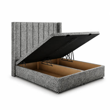 Divan Ottoman Bed | Wing Panel Line | Gaslift Storage | Charcoal | Choose Sizes, Colours & Fabrics