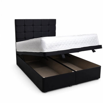 Divan Ottoman Bed | Cube | Gaslift Storage | Black | Choose Sizes, Colours & Fabrics