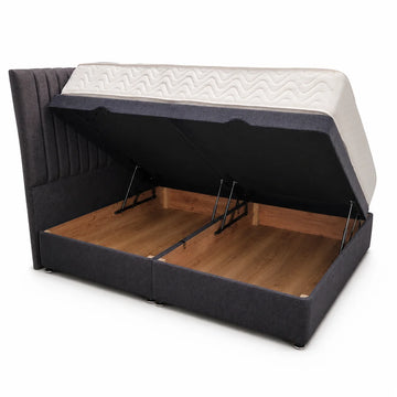 Divan Ottoman Bed | Wing Panel Line | Gaslift Storage | Charcoal | Choose Sizes, Colours & Fabrics
