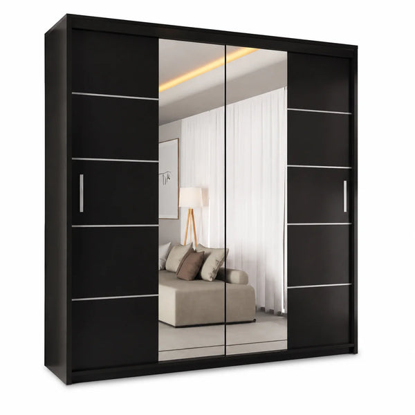 Black Sliding Door Wardrobe with Dual Full-Length Mirrors | More Colours Available