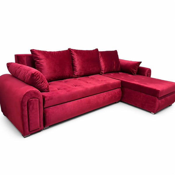 Sofa Bed | Right-Facing Maroon Chaise | Choose Colours