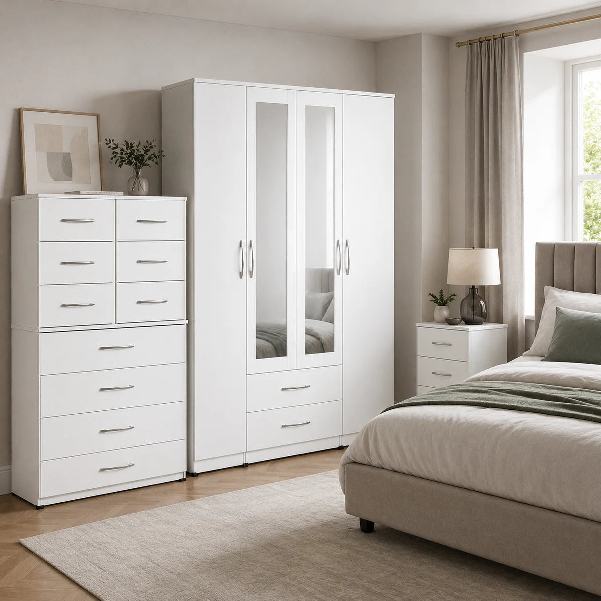 Essential 4-Door Wardrobe Complete Set | Choose Colours