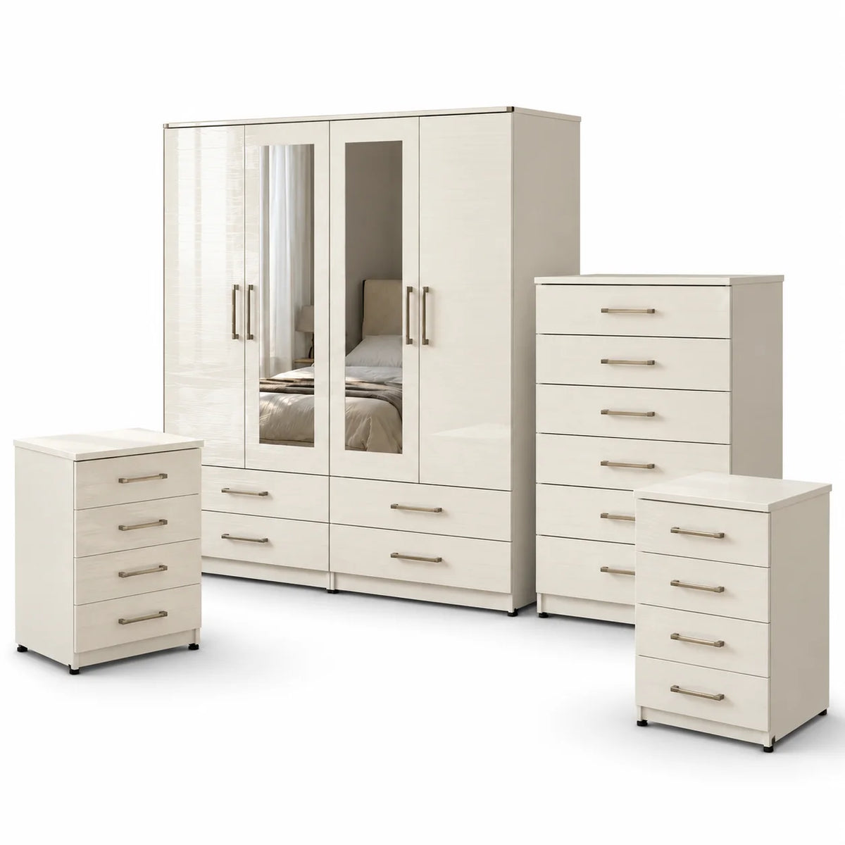 Practical 4-Door Wardrobe Complete Set