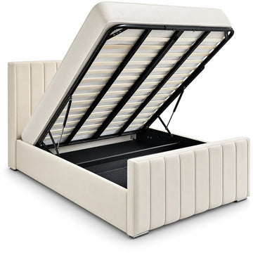 Luxury Gaslift Bed | Panel Line | Ivory | Choose Sizes, Fabrics & Colours