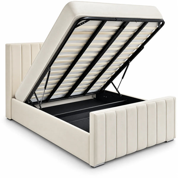 Luxury Gaslift Bed | Panel Line | Ivory | Choose Sizes, Fabrics & Colours